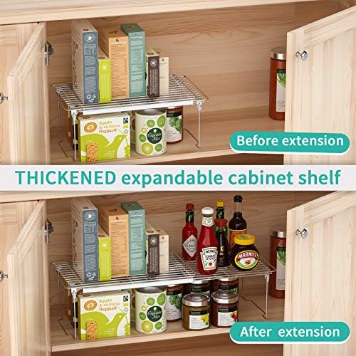 HapiRm Kitchen Cupboard Organiser, Extendable Storage Shelf Wire Rack, Stainless Steel Countertop Kitchen Organiser for Pantry, Counter, Non-slip, Silver
