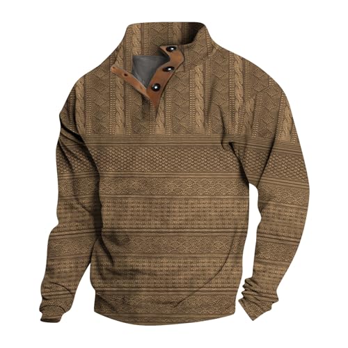 Mens Casual Corduroy Sweatshirt Long Sleeve Stand Collar 1/4 Button Up Pullover Fall Winter Polo Sweaters