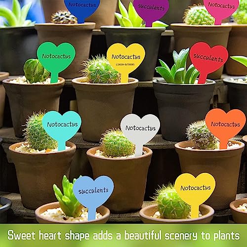 Qulse 100 Pcs Plastic Plant Labels, Waterproof & Sun-Proof Nursery T-Type Garden Tags 3.23 X 1.81 Re-Usable Plant Tags For Seed Potted Herbs Flowers Great Gift For Gardener(Colorful Love Style) #TOP3