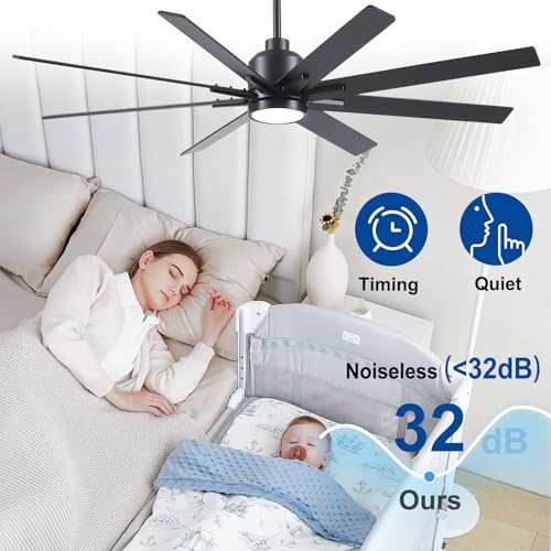 Image of Rayqueen 62 Inch Black Ceiling Fans with Lights and Remote,Includes Downrod