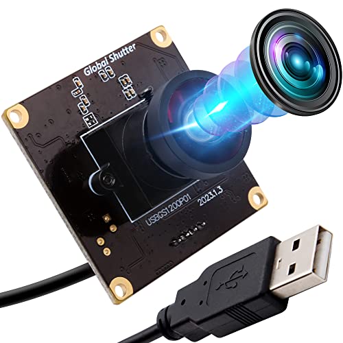 ELP USB Kameramodul High Speed 90fps Global Shutter USB Kamera, 2MP 1200P USB Webcam mit Weitwinkelobjektiv ohne Verzerrung 126 Grad für Computer, Laptop, Android