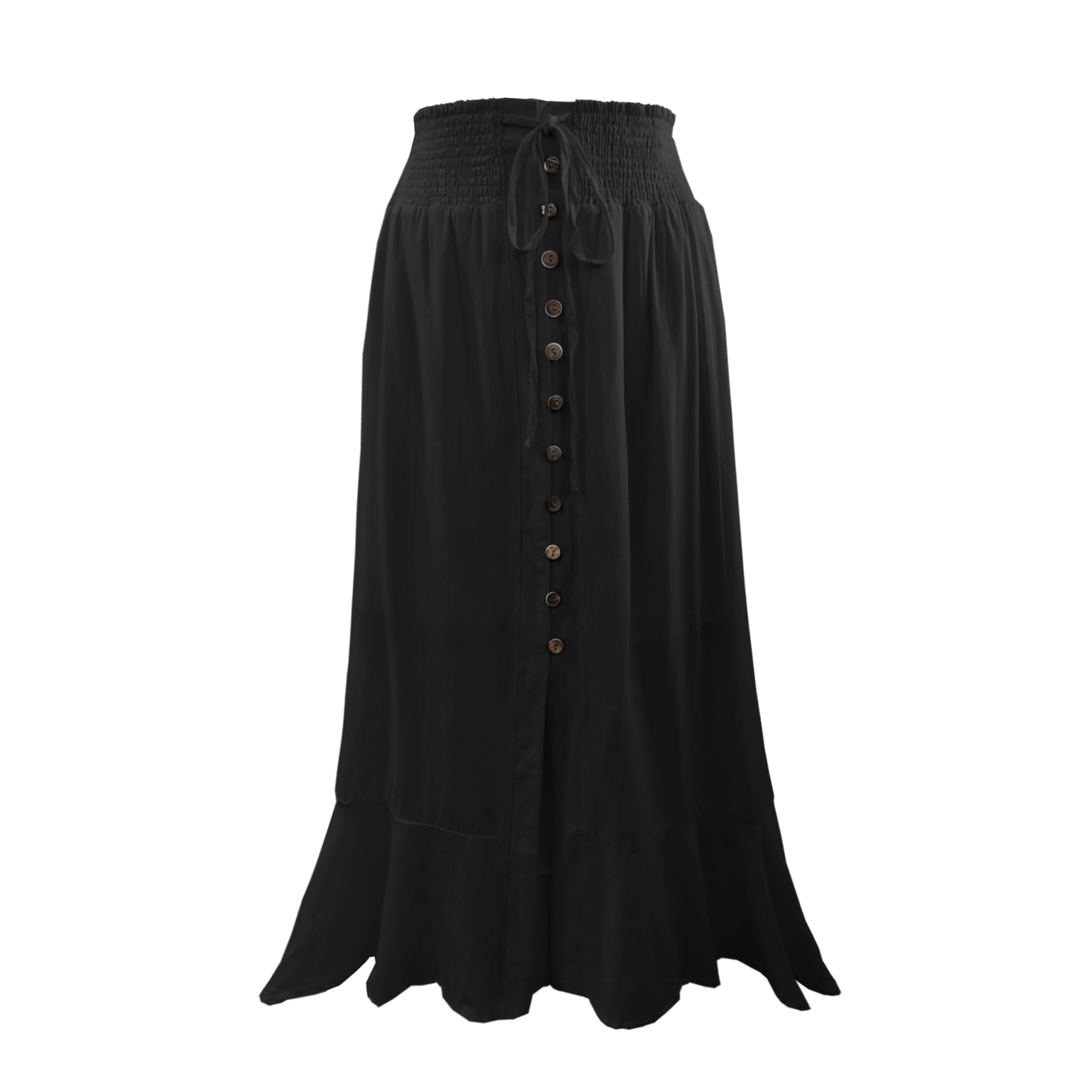 TONCHENGSD Langer Sommerrock für Damen, Schlitz, Baumwolle, elastische Taille, Knopfleiste, Maxirock