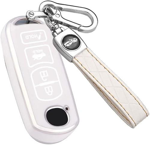 ontto Funda para llavero de 4 botones, borde plateado, compatible con Mazda 3, 6, 8, Miata, MX-5, CX-3, CX-5, CX-5, CX-7, CX-9, carcasa para llave