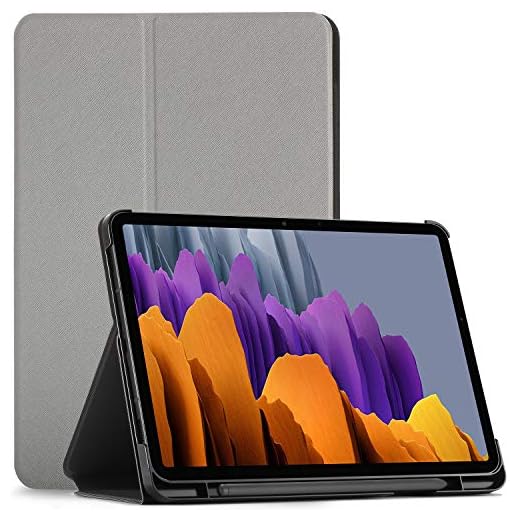 Forefront Cases Fodral till Samsung Galaxy Tab S7 – skyddande Galaxy Tab S7 fodralställ med S pennhållare – ljusgrå – smal och lätt, smart automatisk sovväckning Samsung Galaxy Tab S7 11 tum 2020 fodral