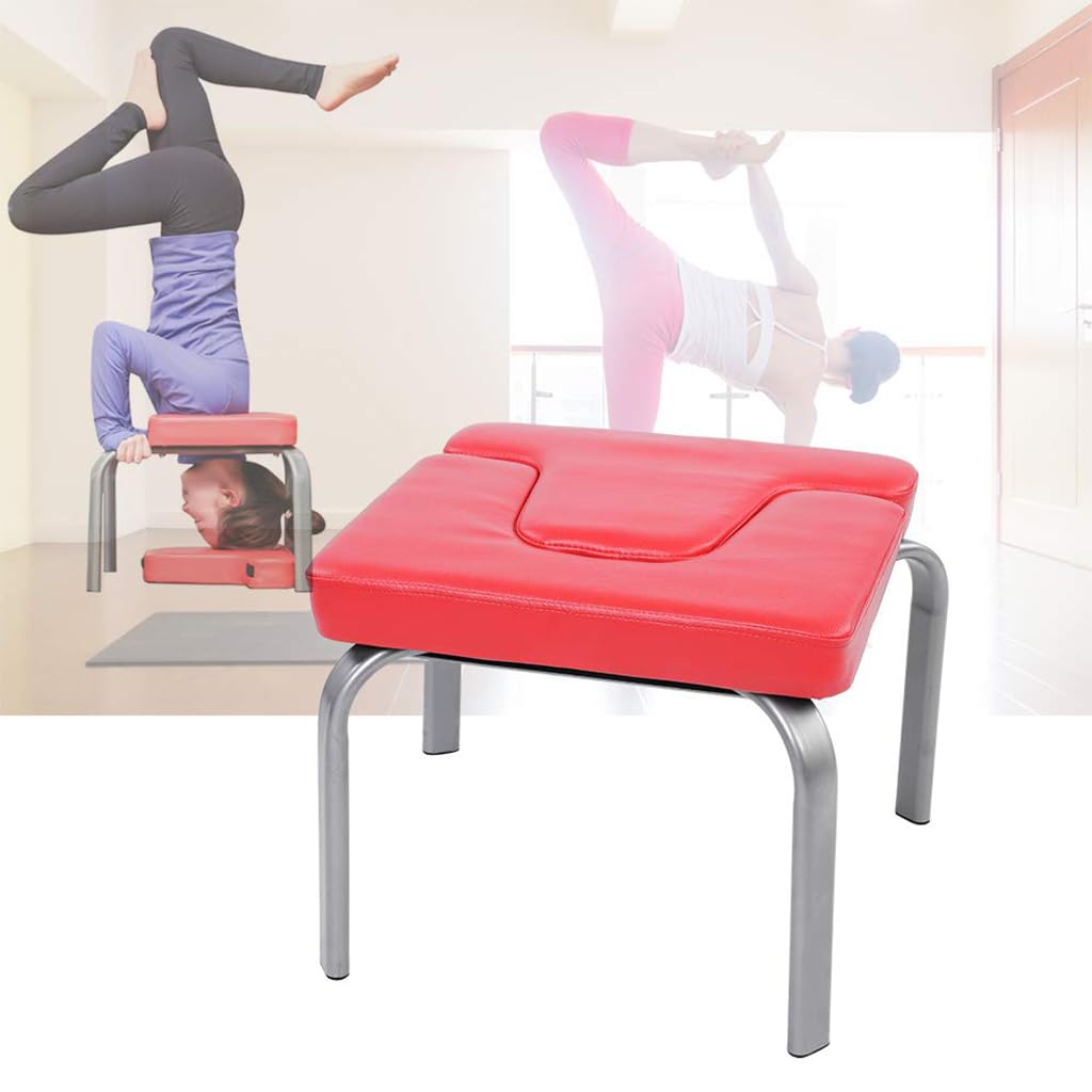 Sedia da Yoga,Sgabello Rovesciato con Struttura in Metallo,Sedia Rovesciata per Adulti con Cuscino del Sedile Ispessito in Pelle PU,Sedia per Pilates, Rosso