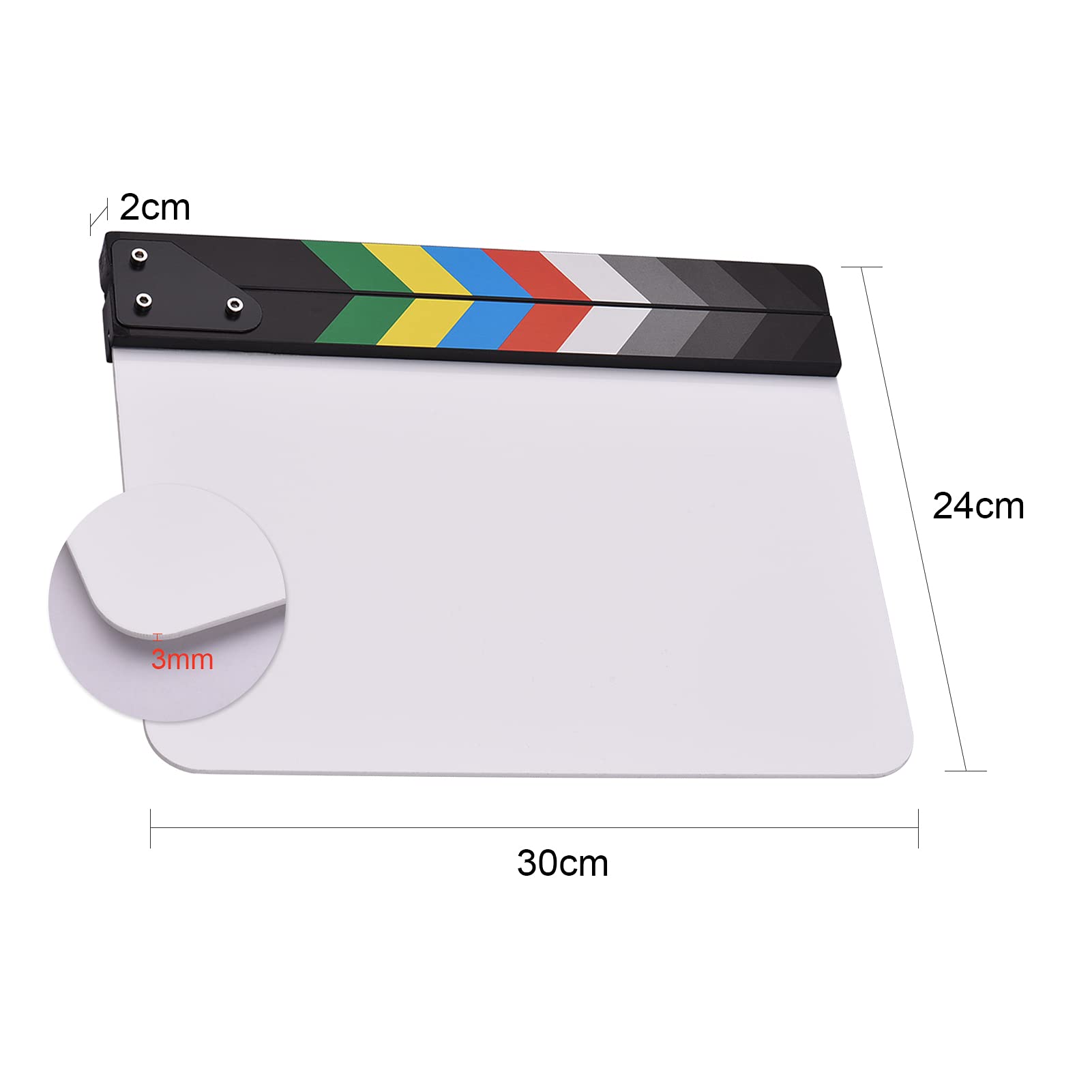 Namolit 30 * 24cm / 12 * 9in Film Acrylique Clins Directeurs de Cinéma Clapper Board Slate Cut Action Scene Blank Clap Board Effaçable à Sec avec des bâtons Multicolores