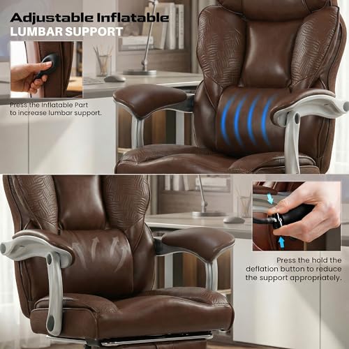 Image of DROGO Emperium Office Chair for Work from Home 400LBS | Ergonomic Executive Boss Chair with PU Leather,High Back, Spacious Cushion Seat & Pumping Lumbar Support | Premium Metal Base & Footrest (Brown)