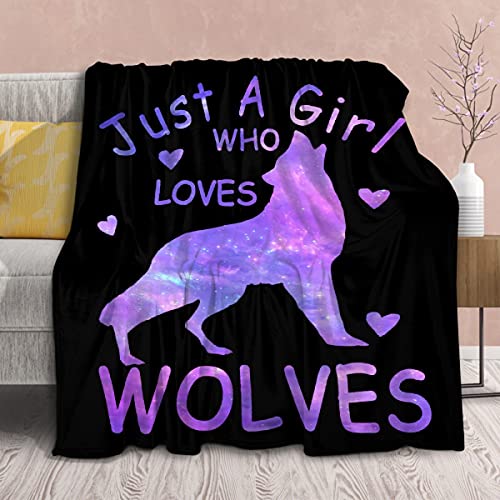 Wolf Blanket Gifts For Girls Women-40X50 Inches Super Soft Lightweight Flannel Throws Blankets Wolves Gift For Wolves Lover-Just Girl Who Loves Wolves Blanket Room Decor For Bed Sofa #TOP15