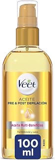 Veet Aceite Pre y Post Depilación Multi-Beneficios, 100 por ciento Aceites de Origen Natural, Para Todo Tipo de Pieles, Color Oro, 100 ml (Paquete de 1)