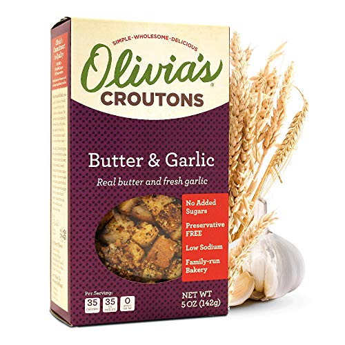 Olivia's Croutons Butter and Garlic Croutons for Salad, Soups & Stuffing - Made with Real Butter & Garlic - 5 ounce (Pack of 4)