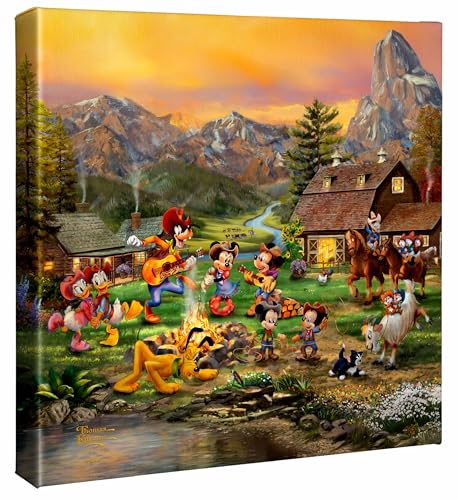Thomas Kinkade Studios Disney Mickey and Minnie Rocky Mountain Roundup 14" x 14" Gallery Wrapped Canvas Art | Frameless Room Wall Art | Certificate of Authenticity Included