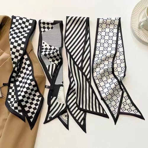 4Pcs Fashion Scarves for Women Boho Multifunctional Gift Lightweight Purse Scarf for Handbags Fashion Accessories 35X2.7Inch
