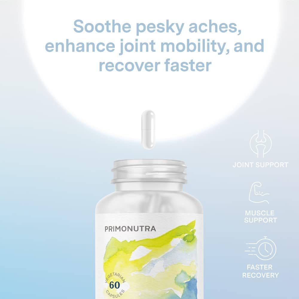 PRIMONUTRA Joint Support Supplement for Joint Mobility and Muscle Relief - Boswellia Extract, Andrographis, Type 2 Collagen, Boron, Willow Bark Extract and Proteolytic Enzymes