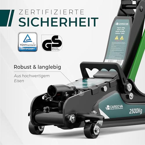 Wagenheber hydraulisch 2,5T – TÜV – 85-380mm Hub – flach für tiefergelegte Autos –...