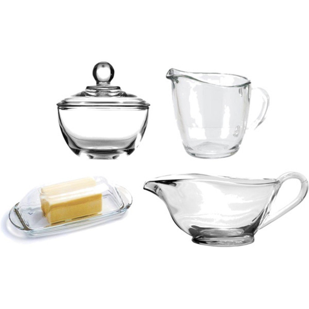 Buy Glass Set of Gravy Boat, Butter Dish with Lid, Creamer Pitcher