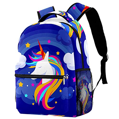 Sac à dos voyage licorne bleue ergonomique avec poche gourde externe