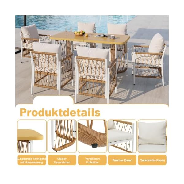 Merax Gartenmöbel-Set 7-teilig Beige & Braun