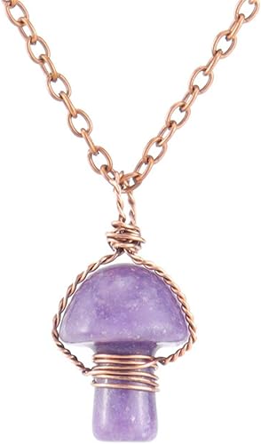 Miniatura 4 de KIFEDSLJ Collar de hongo de cristal, piedras curativas naturales, collar con colgante de hongo, collar con alambre de amatista, piedras preciosas