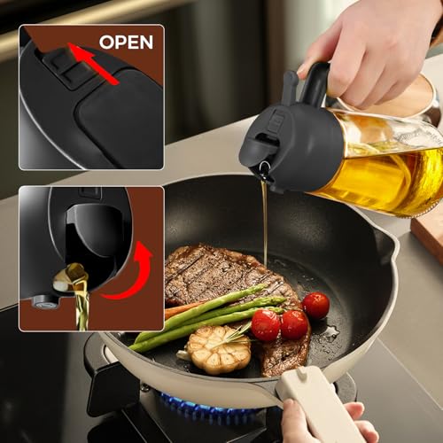 Image of YARRAMATE Olive Oil Sprayer Set of 4 16oz Glass Olive Oil Sprayer with Stickers, Kitchen Gadgets Including 2 Pcs Anti Slip Mat for Bottle, Cleaning Brush, Aesthetic, Gift