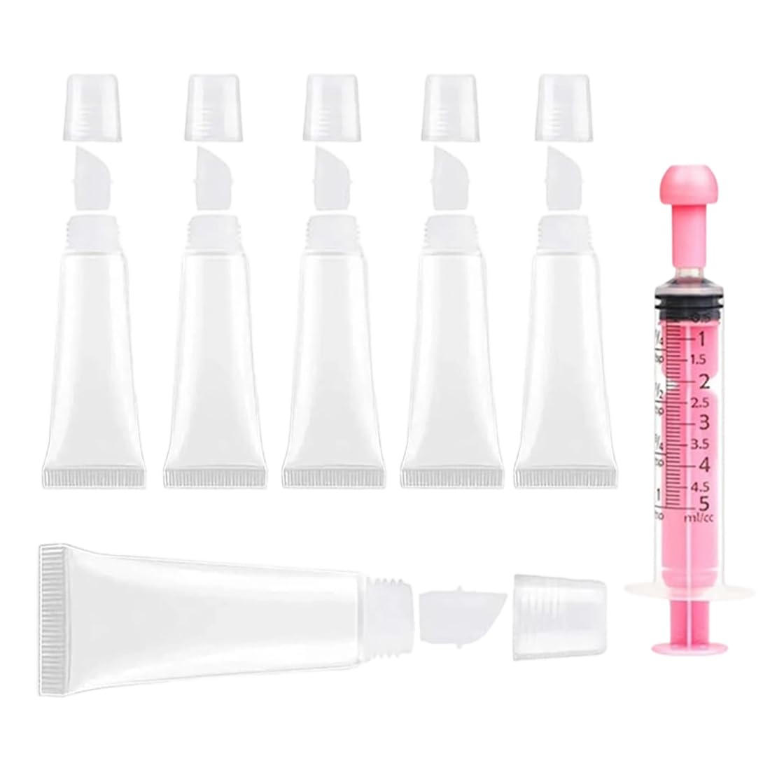 6 unidades Tubos Vacíos para Lipgloss, Gloss Labios, Botellas Cosméticas Reutilizables, Envases para Bálsamo Labial, Ideales para Champú, Loción y Más (5ml) (Transparente)