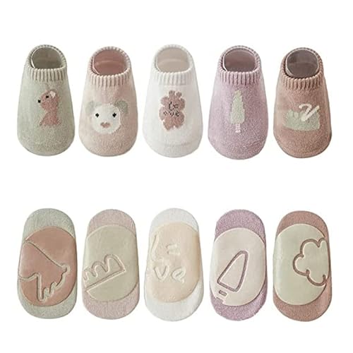 Berun 5/6 Paar Rutschfeste Socken für Baby Mädchen Jungen Anti Rutsch Socken Kleinkind Baumwolle Stoppersocken Kindersocken Winter Warme Sportsocken Cover