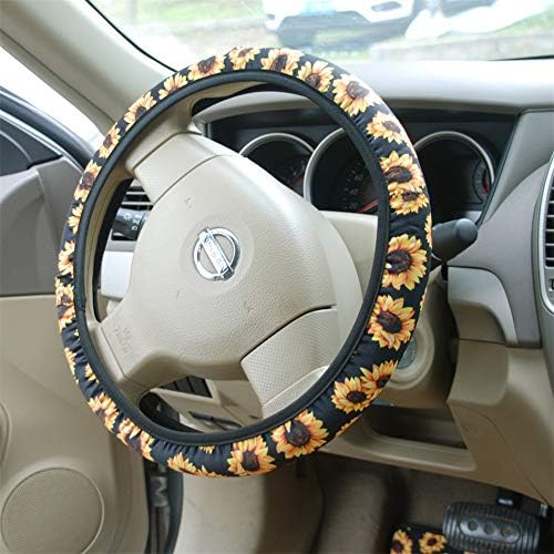 Bling Buy Handmade Sunflower Steering Wheel Cover- BL Stretch-on Fabric Steering Wheel Cover Universal Fit
