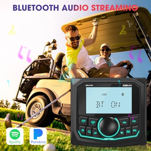 Image of Waterproof Bluetooth Radio for Golf Cart: DOVOX Boat Marine Gauge Stereo - 2.8 Inch LCD Display AM FM USB AUX Subwoofer 200W Output - Gift for Golfer