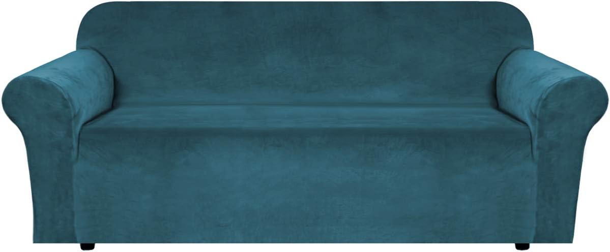 H.VERSAILTEX Stretch Velvet Sofa Covers Large Couch Covers Sofa Slipcovers Furniture Protector Soft with Non Slip Elastic Bottom, Feature Thick Comfy Rich Velour (Extra Wide Sofa 98"-105", Deep Teal) Deep Teal XL Sofa