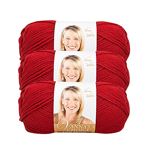 Image of Lion Brand Yarn, Vanna's Choice Crochet Yarn, Cranberry, Red, 3 Pack | Everyday Basic Worsted Weight Acrylic Knit & Crochet Fiber for Blankets, Bags, Sweaters, Hats, Scarves
