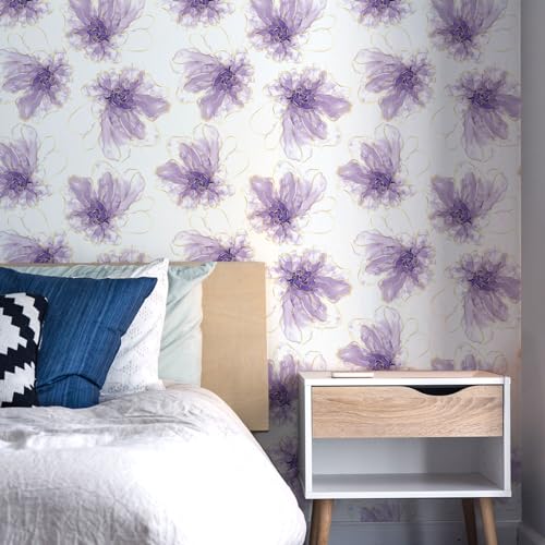 Papel tapiz floral boho autoadhesivo lavable y extraíble lila 5