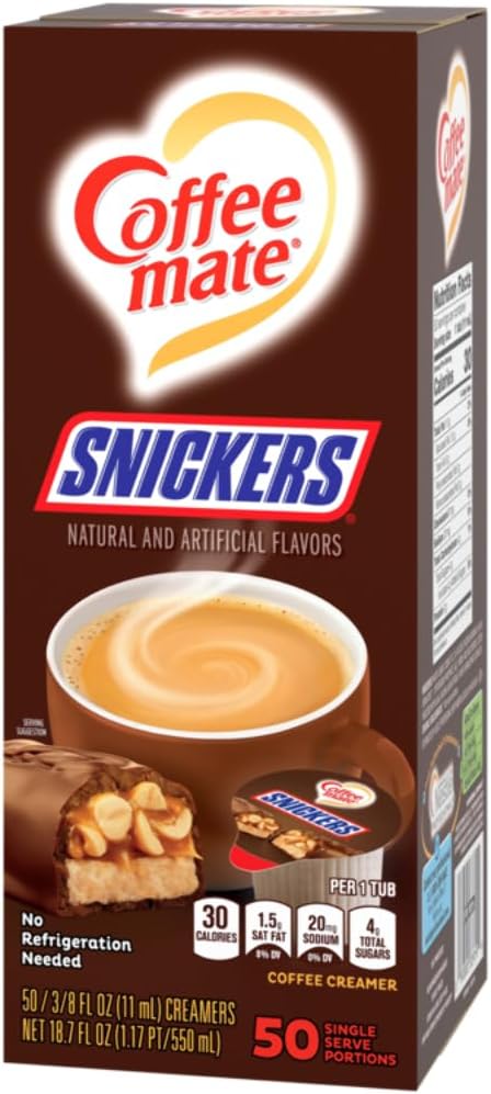 Coffee mate Liquid Coffee Creamer, Snickers, 0.38 Oz Mini Cups, 50 Cups/box