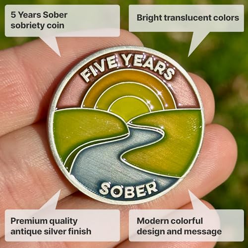Image of The Achieve Mint 5 Years Sober Chip | Five Year Sober Token | Non-AA Gift, Non-Religious Medal for Women & Men Celebrating Their Sobriety
