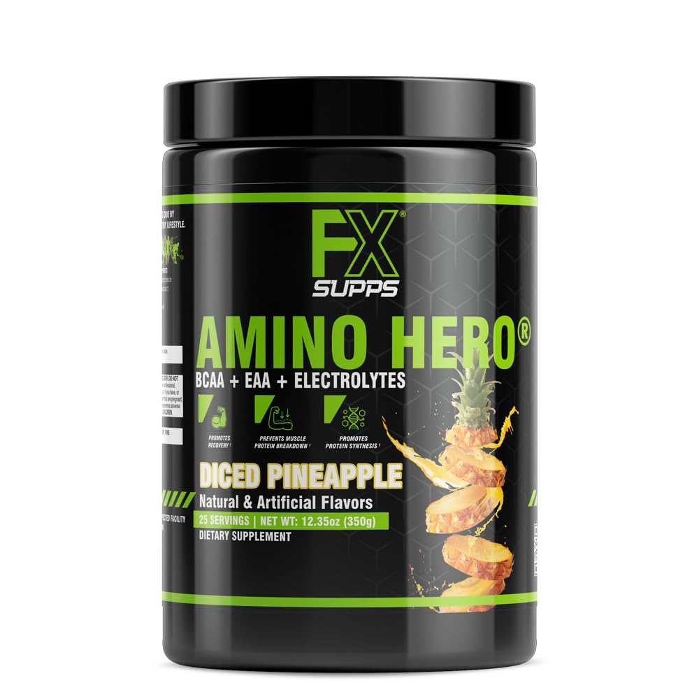FXSUPPS Amino Hero Diced Pineapple Flavor(25 Servings)|Post-Workout Recovery Drink for Men and Women|Energy Powder Mix with BCAA, EAA, and Electrolytes|Promotes Endurance and Healthy Muscles - 1 Pack