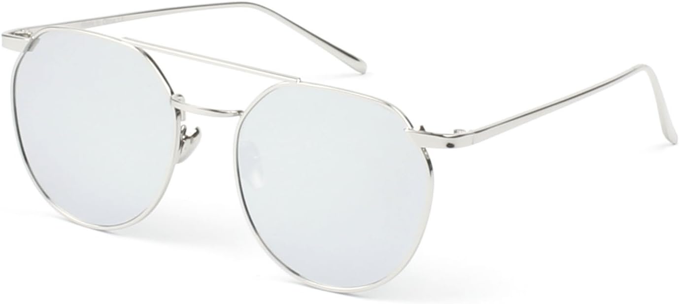 Cramilo Modern Fashion Metal Frame Brow Bar Circle Round Sunglasses