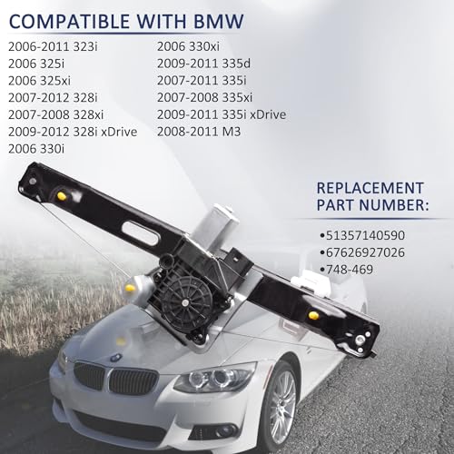 Predep Rear Right Passenger Side Window Regulator with Motor Assembly Compatible for BMW 3 Series 323i 325i 328i 330i 335i M3 2006-2012