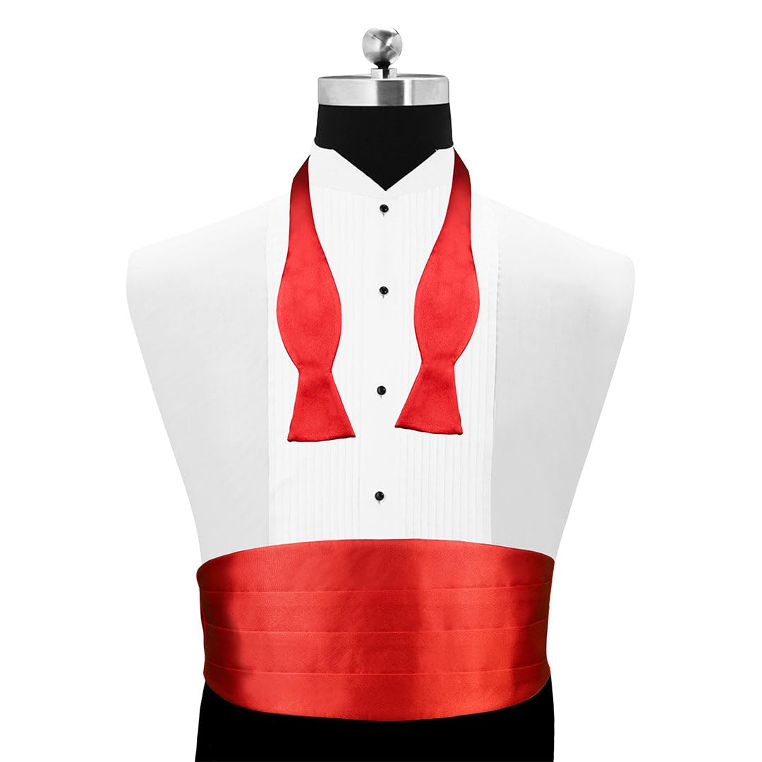 Peluche Sultry Red Cummerbund, Open Bow Tie & Pocket Square Set for Men - Image 3 thumbnail