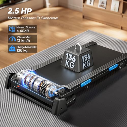 Tapis de Marche,Tapis de Course Pliable Inclinable,2.5HP Vitesse Réglable 0.8-12km/H Walking Pad,Tapis de Marche Inclinable,Treadmill avec Écran LED, Silencieux Exercice à Domicile et au Bureau – Image 4