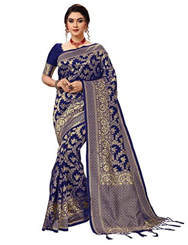 Image of TRENDMALLS Women's Banarasi Silk Saree with Unstitched Blouse Piece