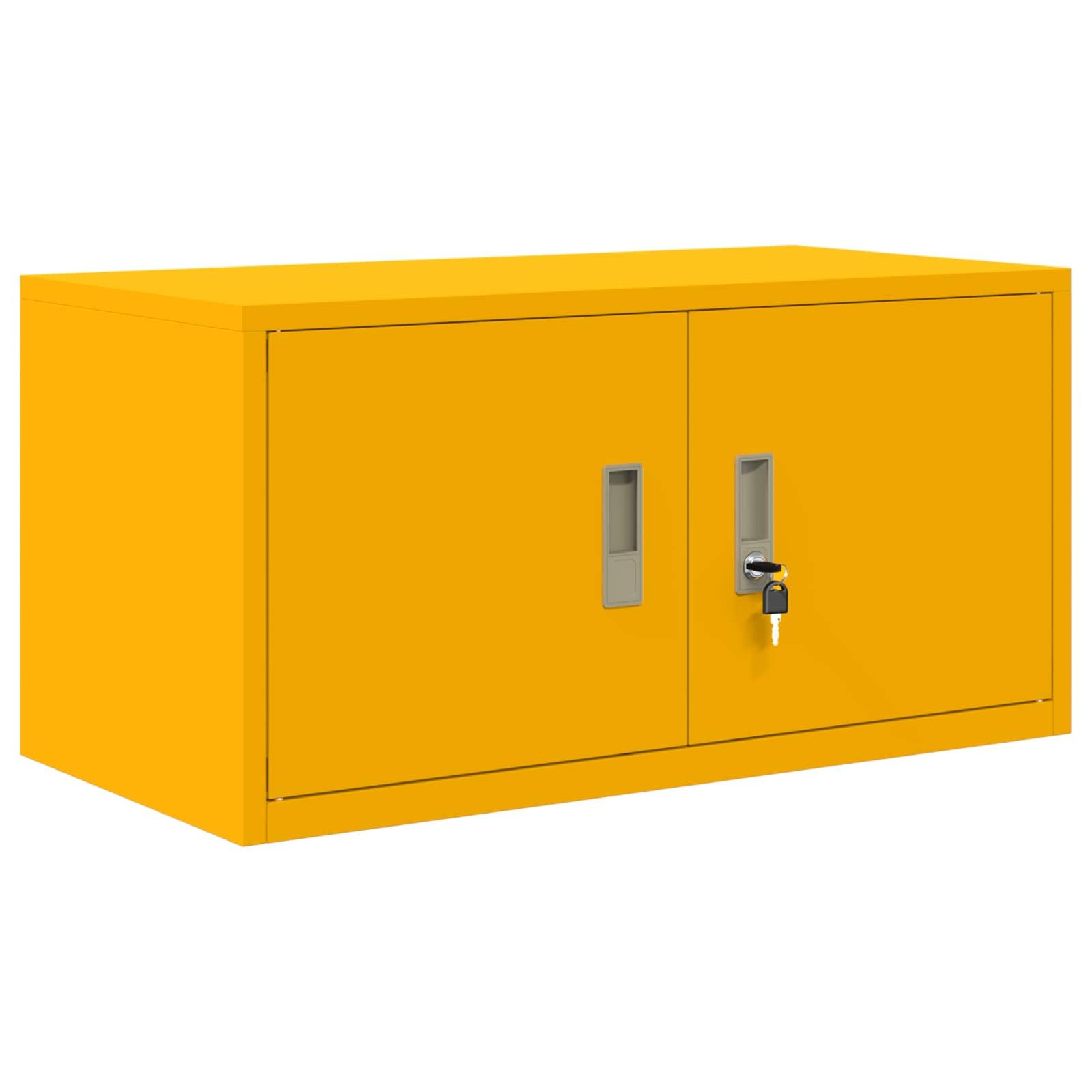 Stahlschrank Aufbewahrungsschrank Senfgelb 80 x 40 x 40 cm Stahl Büroorganisation Industrielles Design Pulverbeschichtung Stahlkonstruktion Abschließbare Türen Stauraum