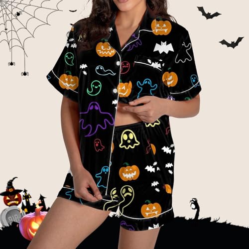 Pyjama été femme en satin à imprimé graphique mignon et ensemble short à boutons