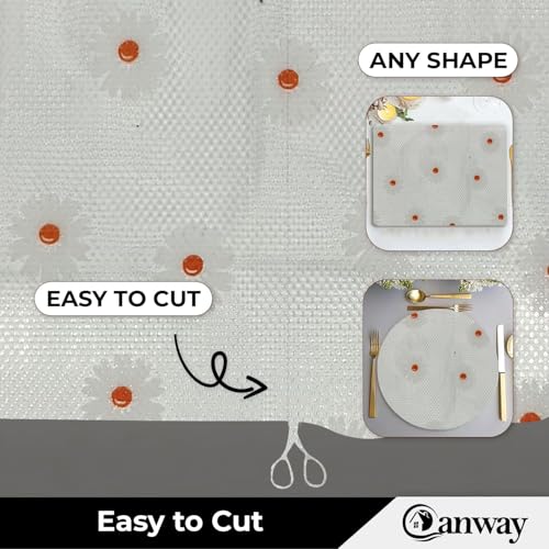 Image of CANWAY (45cm x 10M) Food Grade Non-Slip Drawer & Shelf Mat | Waterproof, Washable Shelf Liner for Kitchen Cabinets, Cupboards, Fridge & Bathroom Shelves | White-Flower