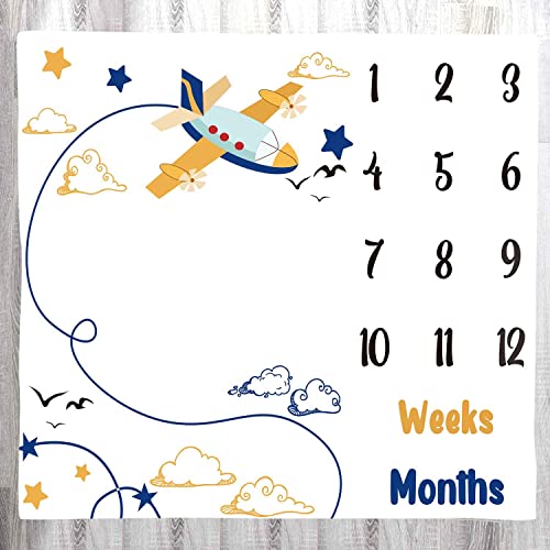 Image of LYLYCTY Baby Memory Blanket, Airplane Sky Pilot Milestone Blanket, 48x40 Inch Baby Growth Chart Photo Background BTLSLY422