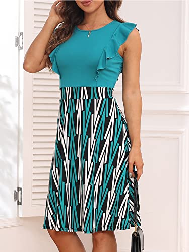 Image of YATHON Women's Vintage Ruffle Sleeve Floral A Line Cocktail Party Dresses
