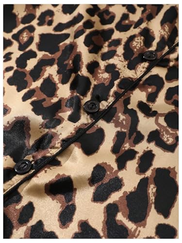 SHENHE Women's 2 Piece Satin Pajama Set Leopard Short Sleeve Button Down Pj Shorts Set4