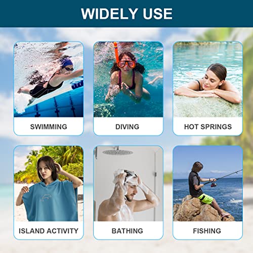 flintronic Handtuch Poncho, 110 * 80cm Mikrofaser Surf, Quick Dry Badeponcho, Lang Umkleidehilfe mit Kapuze für Herren Damen, Ideal zum Strand, Brandung, Sauna -Blau