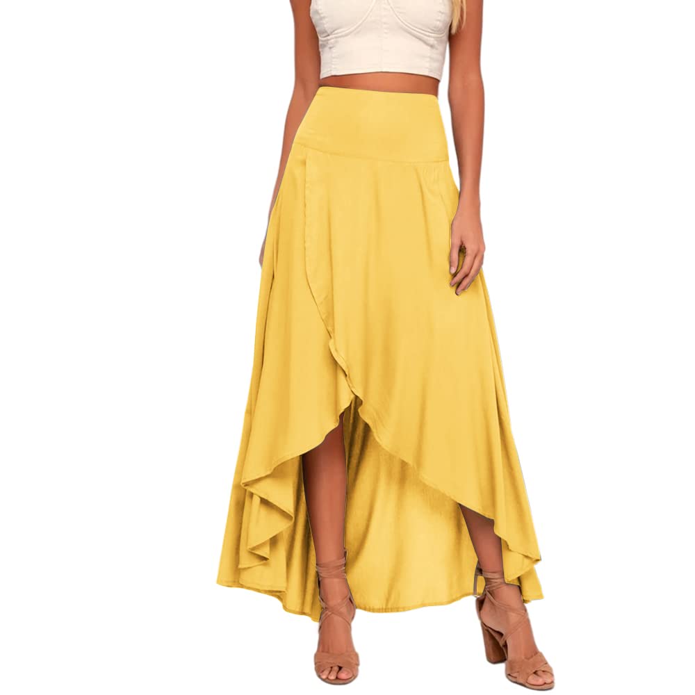 ( Size XXL) Zwurew Women's High Low Wrap Maxi Skirts 2023 Summer Trendy High Waisted Flowy Pleated Long Skirts