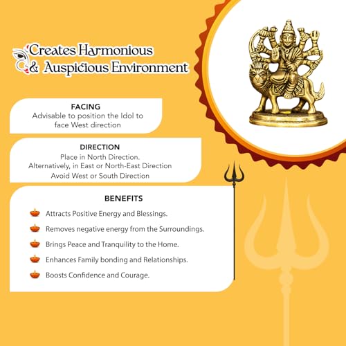 Image of Ekhasa 100% Pure Brass Durga Maa Idol | Durga MATA Murti for Home Decor & Puja Room | MATA Rani Murti for Office Desk | Maa Durga Idol for Gift