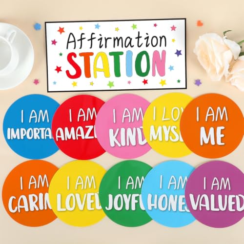 Image of Affirmation Station Bulletin Board Set Bright Color Positive Bulletin Board for Classroom Mirror Growth Mindset Decoration Inspirational Motivational Accent Cutouts for Home School Teacher Wall Supply