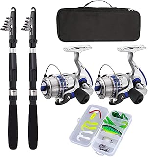 Fishing Pole Combo Set,2.1m/6.89ft 2PCS Collapsible Rods 2PCS Spinning Reels Lures Set Carrier Bag Carbon Fiber Telescopic Fishing Rods Sea Saltwater Freshwater Kit Fishing Rod Reel Combos