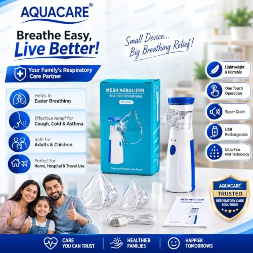 Image of Nebulizer Portable Mesh Nebulizer Machine for Adults & Kids | Silent, Compact & Powerful Inhaler | Fast Relief for Cough, Cold, Asthma & Bronchitis | Handheld Vaporizer with Mask for Travel & Home Use inch